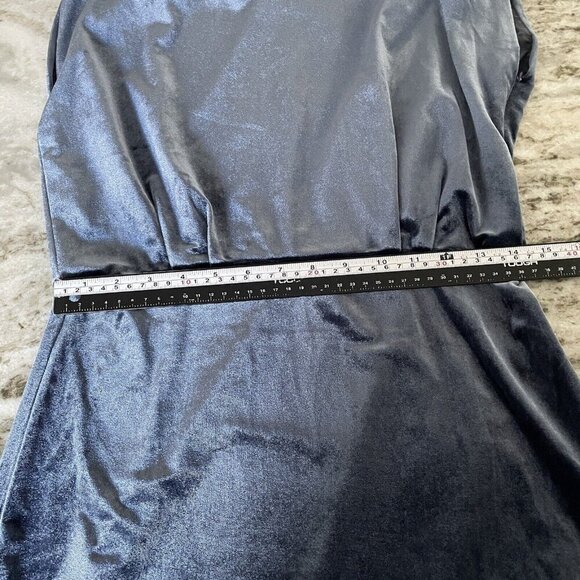 Bishop + Young NWT Hayden Velvet Dress Womens Sz L Blue Shift Knee Length Retro - Picture 12 of 14